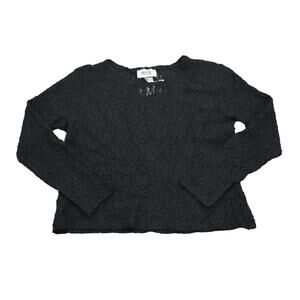 Maygene Shirt Womens M Black Long Sleeve Crew Neck Pullover Lace Overlay Blouse